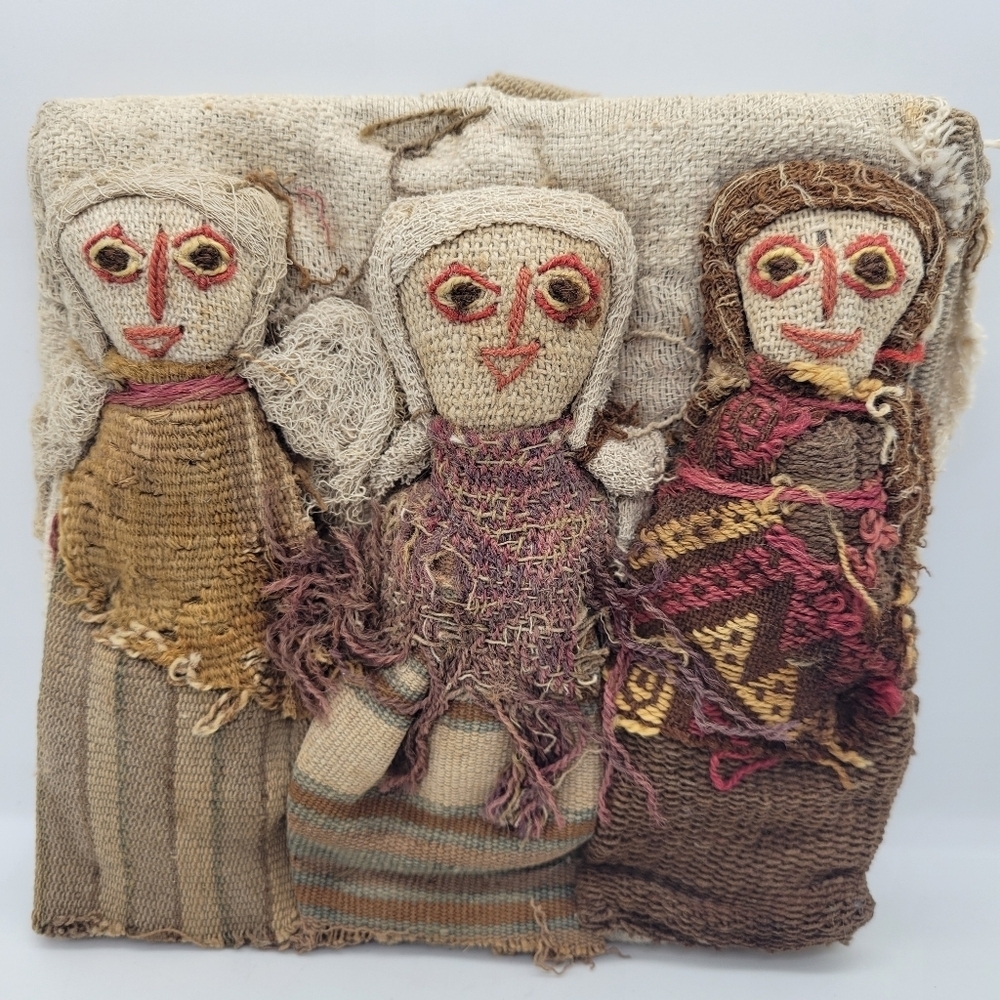 Vintage Rare Funeral Peruvian Chancay Burial 3 Dolls Hand-made Ancient Fabric